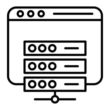 Sunucu Simgesi, Basit Siyah ve Beyaz Vektör İllüstrasyonu