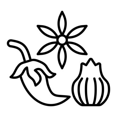 Baharat Simgesi, Basit Siyah ve Beyaz Vektör İllüstrasyonu