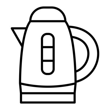 Elektrik Kettle Simgesi, Basit Siyah ve Beyaz Vektör İllüstrasyonu