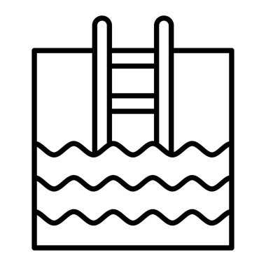 Yüzme Havuzu Simgesi, Basit Siyah ve Beyaz Vektör İllüstrasyonu