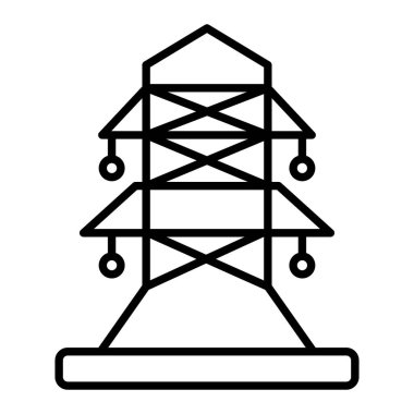 Elektrik Kulesi Simgesi, Basit Siyah ve Beyaz Vektör İllüstrasyonu
