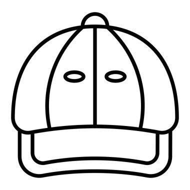 Beyzbol Şapkası Simgesi, Basit Siyah ve Beyaz Vektör İllüstrasyonu