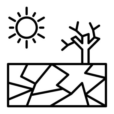 Kuraklık Simgesi, Basit Siyah ve Beyaz Vektör İllüstrasyonu