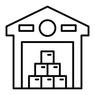 Depo Simgesi, Basit Siyah ve Beyaz Vektör İllüstrasyonu