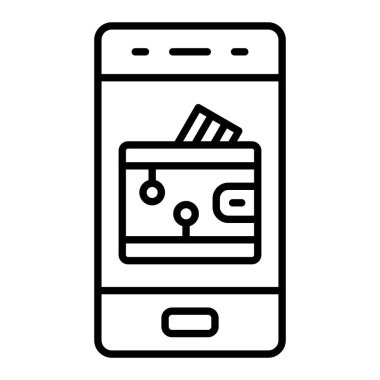 Dijital Cüzdan Simgesi, Basit Siyah ve Beyaz Vektör İllüstrasyonu