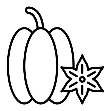 Carambola Simgesi, Basit Siyah ve Beyaz Vektör İllüstrasyonu