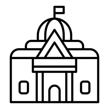 Belediye Binası çizgisi simgesi, Basit Siyah ve Beyaz Vektör İllüstrasyonu