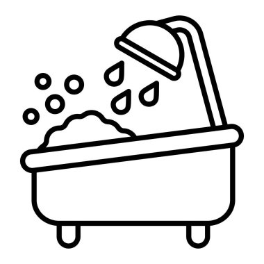 Banyo Küveti Simgesi, Basit Siyah ve Beyaz Vektör İllüstrasyonu