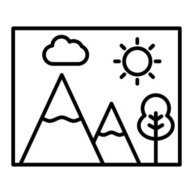 Peyzaj Simgesi, Basit Siyah ve Beyaz Vektör İllüstrasyonu