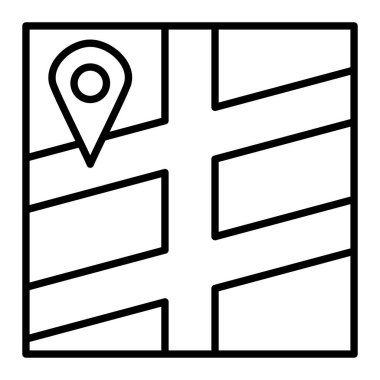 Harita Simgesi, Basit Siyah ve Beyaz Vektör İllüstrasyonu