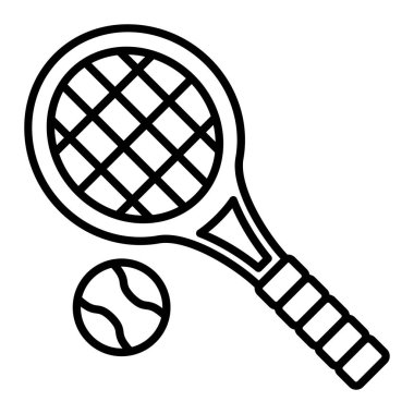 Tenis Simgesi, Basit Siyah ve Beyaz Vektör İllüstrasyonu