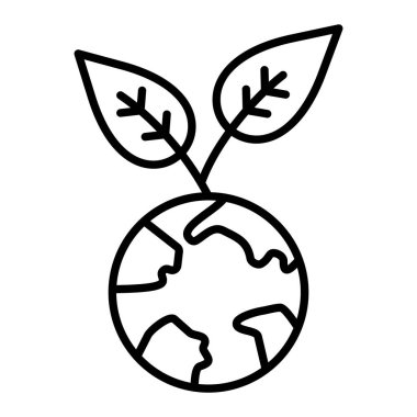 Eko Dünya Simgesi, Basit Siyah ve Beyaz Vektör İllüstrasyonu