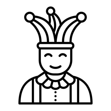 Jester Simgesi, Basit Siyah ve Beyaz Vektör İllüstrasyonu