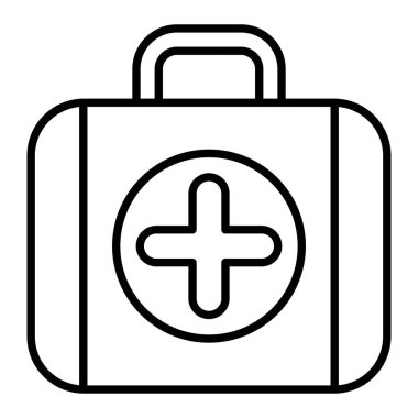 İlk Yardım Çantası Simgesi, Basit Siyah ve Beyaz Vektör İllüstrasyonu