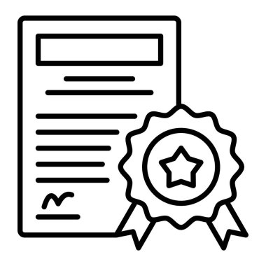 Sertifika Simgesi, Basit Siyah ve Beyaz Vektör İllüstrasyonu