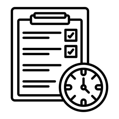 Zaman Yönetimi Simgesi, Basit Siyah ve Beyaz Vektör İllüstrasyonu