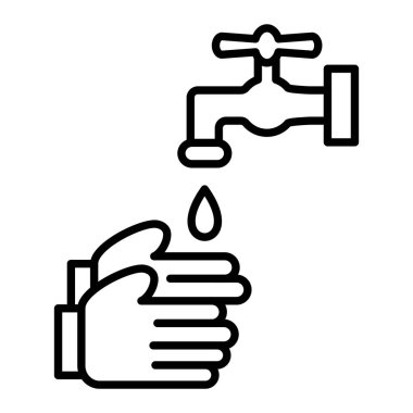 El Yıkama Simgesi, Basit Siyah ve Beyaz Vektör İllüstrasyonu