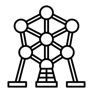 Atomium Simgesi, Basit Siyah ve Beyaz Vektör İllüstrasyonu