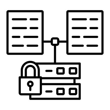 Veri Güvenliği Simgesi, Basit Siyah ve Beyaz Vektör İllüstrasyonu