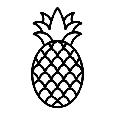 Ananas Simgesi, Basit Siyah ve Beyaz Vektör İllüstrasyonu