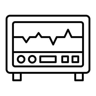 Elektrokardiyogram Simgesi, Basit Siyah ve Beyaz Vektör İllüstrasyonu