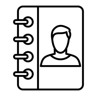 İletişim Defteri Simgesi, Basit Siyah ve Beyaz Vektör İllüstrasyonu