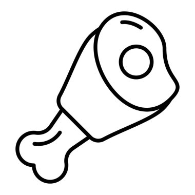 Jambon Bacağı Simgesi, Basit Siyah ve Beyaz Vektör İllüstrasyonu