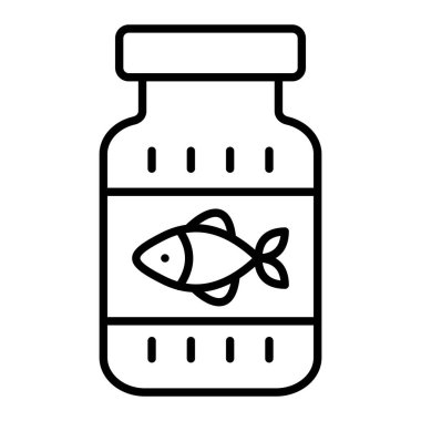 Balık Yağı Simgesi, Basit Siyah ve Beyaz Vektör İllüstrasyonu