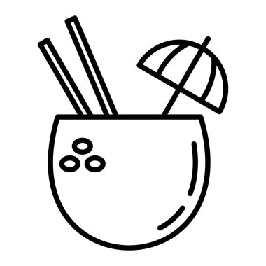 Hindistan cevizi İçeceği Simgesi, Basit Siyah ve Beyaz Vektör İllüstrasyonu