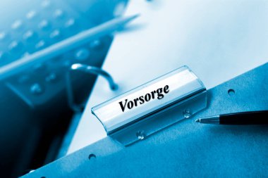 Yazılı Almanca kelime VORSORGE ile kağıt dosya