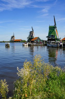 Zaanse Schans , Netherlands. July 29, 2024. Famous landmark Zaanse Schans with his historical buildings and windmills. Museum area. clipart