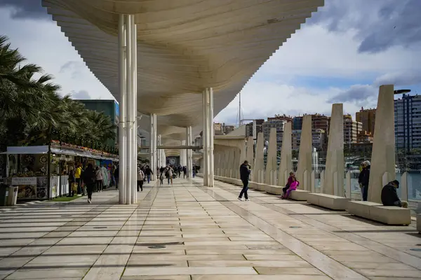 stock image Malaga,Spain. Street scene at the MUELLE UNO at the harbour zone Recognisable persons digitally removedMarch 26, 2024