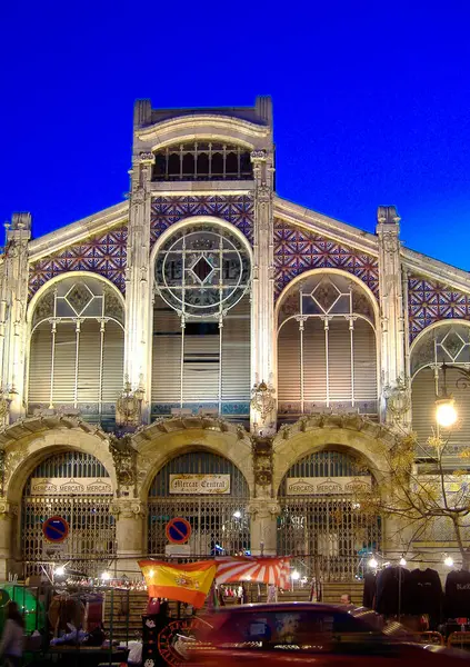 stock image Spain, Valencia. Mercado Central at dusk during the blue hour. December 16th 2007