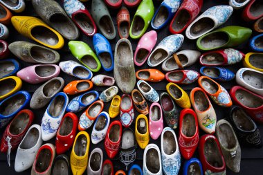 Zaanse Schans,North Holland.Netherlands. Decoration of typical Dutch wooden shoes in front of a store in the Zaanse Schans museum area. November 10th , 2024 clipart