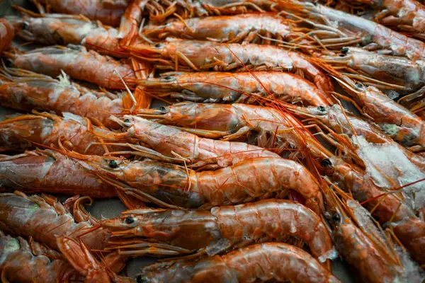 Pişirmeye hazırlanan taze karidesler.