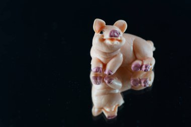 Metin alanı ile izole edilmiş şanslı domuz plastik figürü