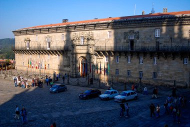 Santiago de Compostela, Galiçya, İspanya. Santiago 'nun ünlü katedralinde bulunan Plaza del Obradoiro, parador manzaralı. 05 Ekim 2007