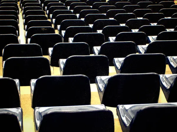 Alman. Boş sıra stadyum koltukları. Geometrik desenli terk edilmiş spor salonu. 3 Temmuz 2009