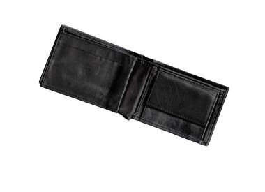 Metin alanı olan siyah cüzdan beyaz arkaplanda izole edildi