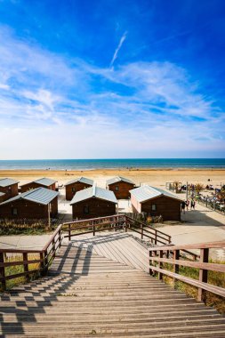 Netherlands,Zandvoort. Sept 28, 2025. Cabins on the sand. Zandvoort offers direct beach access, privacy, and relaxed seaside atmosphere