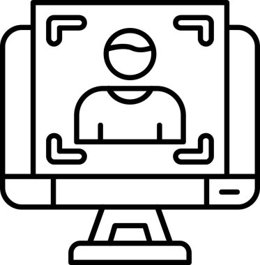 Bilgisayar monitörü simgesi. Web için bilgisayar monitörü vektör simgesinin özet çizimi