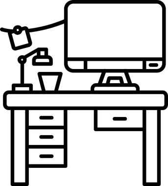 ofis masası bilgisayar simgesi ana hat biçiminde