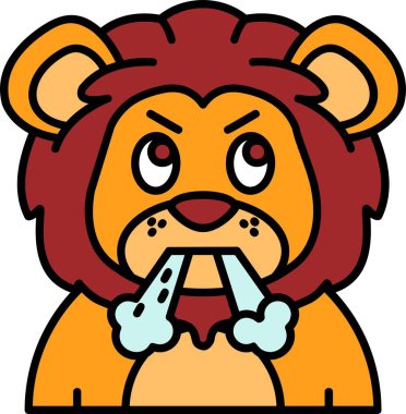 Kızgın bir ifadeyle bir aslanın karikatür çizimi..