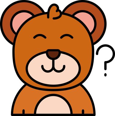 Soru işareti olan sevimli çizgi film ayısı.