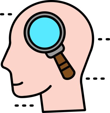 Büyüteci ve beyni olan bir insan kafası.