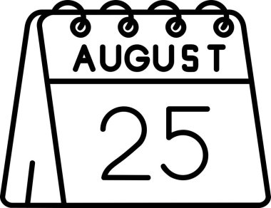 Ağustos 25 takvim simgesi, vektör biçimi tasarımı