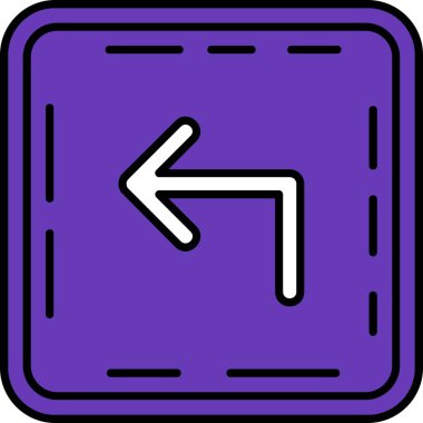 Sol ok simgesi. Vektör çizim biçimi yuvarlak kare, mor renk ve beyaz arkaplan içerisindeki bir semboldür..