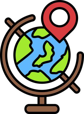 dünya haritası konum simgesi renk dış hat vektörü