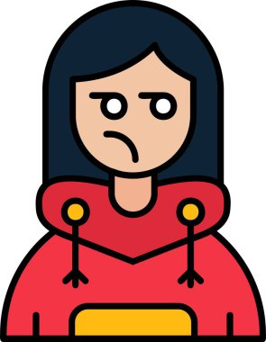 Eşarplı, resimli, beyaz arkaplanda vektör olan üzgün kız