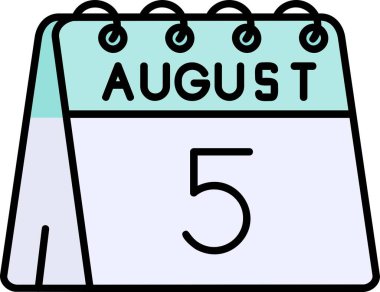 Çizgi film stili izole edilmiş Ağustos takvimi simgesi, vektör illüstrasyonu